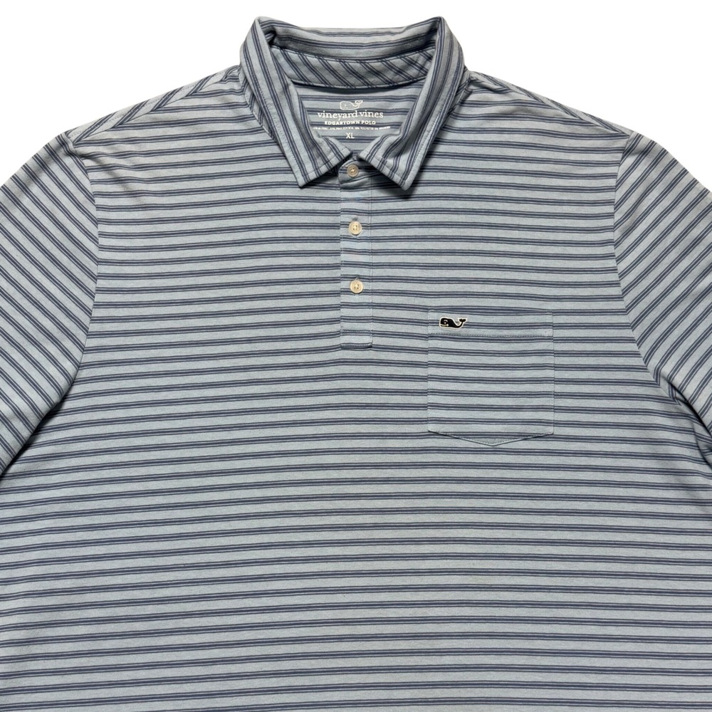 Vineyard Vines Mens XL Edgartown Polo Blue Striped Pima Cotton Stretch‎ 1G000101